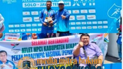 Emas Pertama Bagi Kontingen NPCI Jawa Barat Berhasil Di Torehkan Atlit Kabupaten Bekasi Dari Cabang Tolak Peluru Dengan Atlit Abdul Rohim.